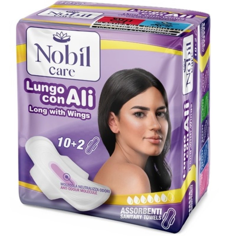 Nobil Care Absorbent Long Sanitary Towels With Wings X 12
