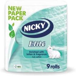 Nicky Elite White Paper Toilet Tissue 9 Roll - Pack of 9