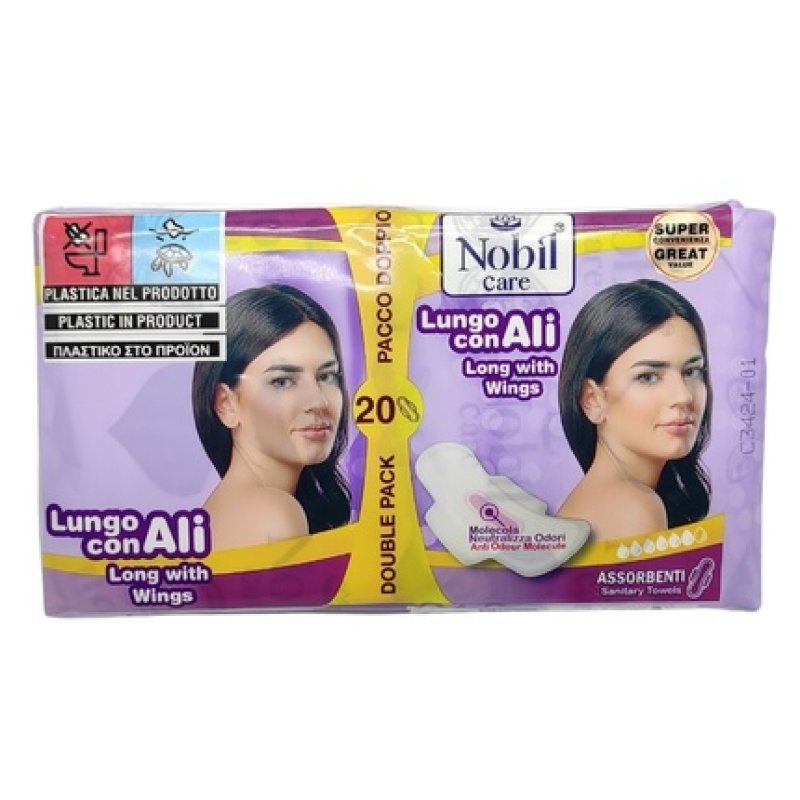 Nobil Care Absorbent Long Sanitary Towels With Wings X 20