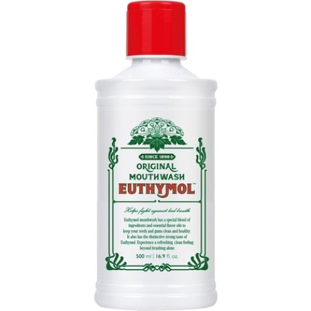 Euthymol Mouthwash Original 500ml Alcohol-Free Fluoride-Free Strong Taste Plaque Gingival Clean Healthy Teeth Gums