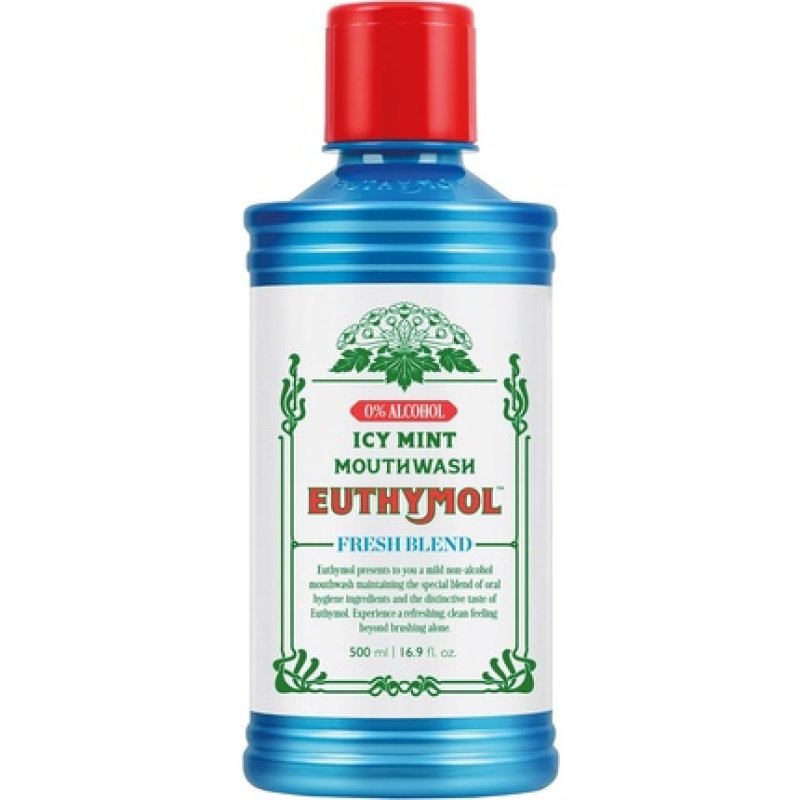 Euthymol Mouthwash ICY Mint 500ml with Fluoride Alcohol-Free Distinctive Strong Taste Flavor