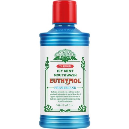 Euthymol Mouthwash ICY Mint 500ml with Fluoride Alcohol-Free Distinctive Strong Taste Flavor
