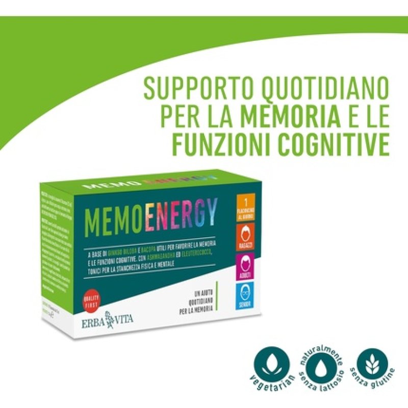 Erba Vita Memo Energy Vials Food Supplement with Ginkgo Biloba