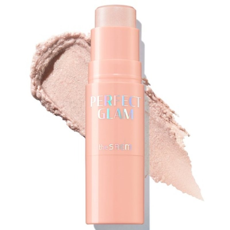 the SAEM Perfect Glam Stick Blusher with Blending Sponge WH01 Aurora Wave Luxurious Soft Melting Balm Highlighter with
