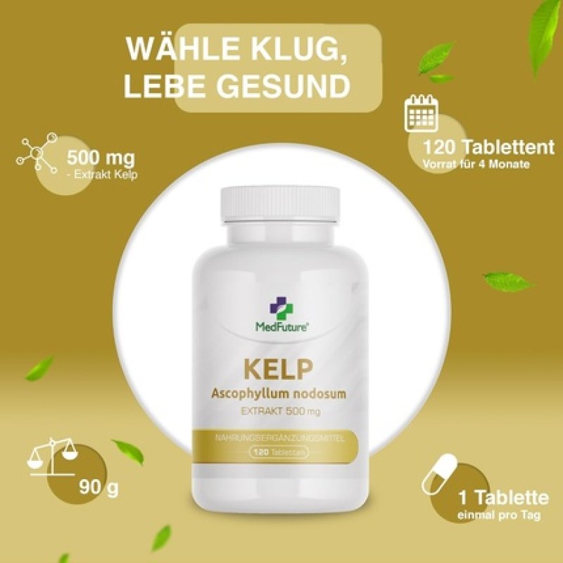 Kelp Extract 500mg 120 Tablets for Iodine Deficiency and Thyroid Support