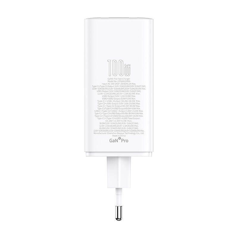 Wall charger Baseus GaN6 Pro 2xUSB-C 2xUSB, 100W (white)