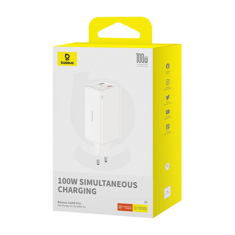 Wall charger Baseus GaN6 Pro 2xUSB-C 2xUSB, 100W (white)