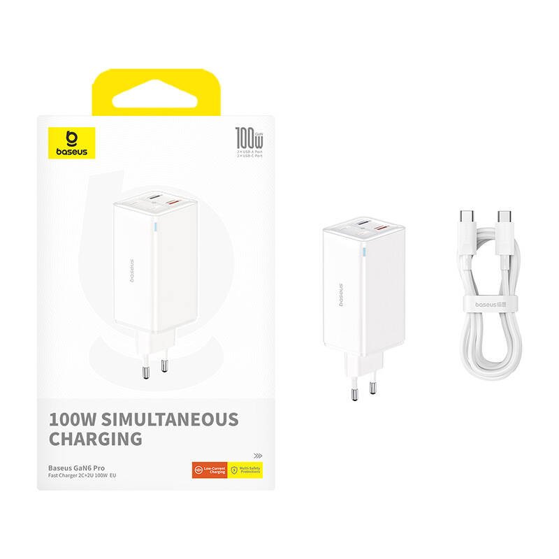 Wall charger Baseus GaN6 Pro 2xUSB-C 2xUSB, 100W (white)