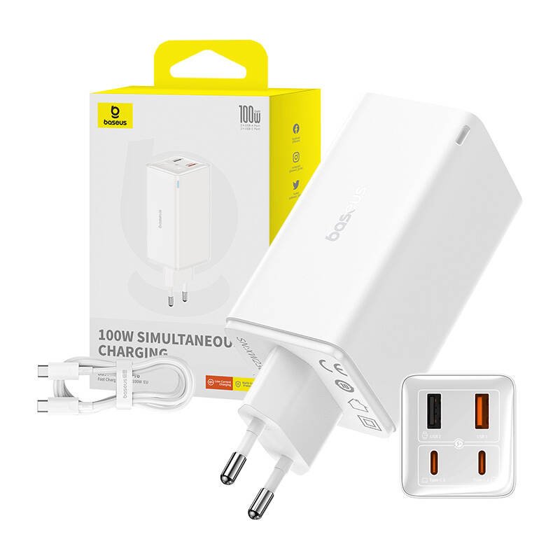 Wall charger Baseus GaN6 Pro 2xUSB-C 2xUSB, 100W (white)