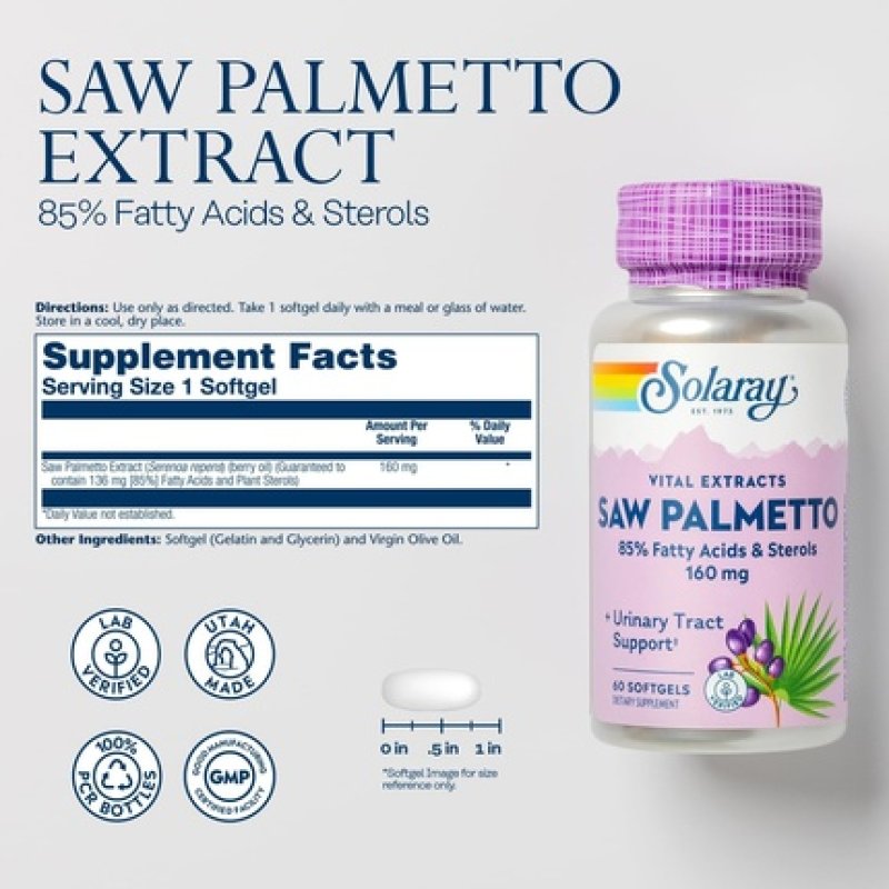 SOLARAY Saw Palmetto Extract Prostate Health and Urinary Tract Support 60 Softgels