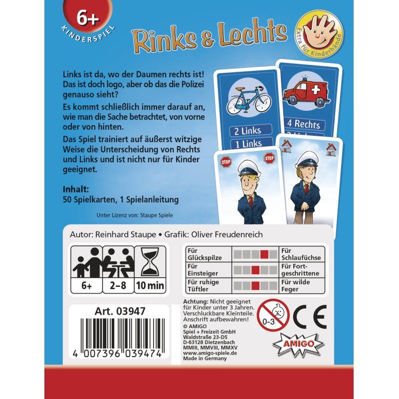 Amigo Rinks & Lechts 10 min Jeu de cartes Concentration