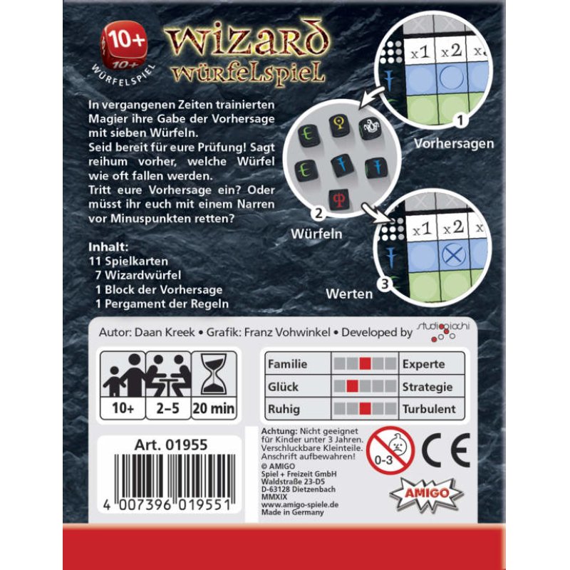 Amigo 01955 jeu de société Wizard Würfelspiel 20 min Jeu de cartes Tactique