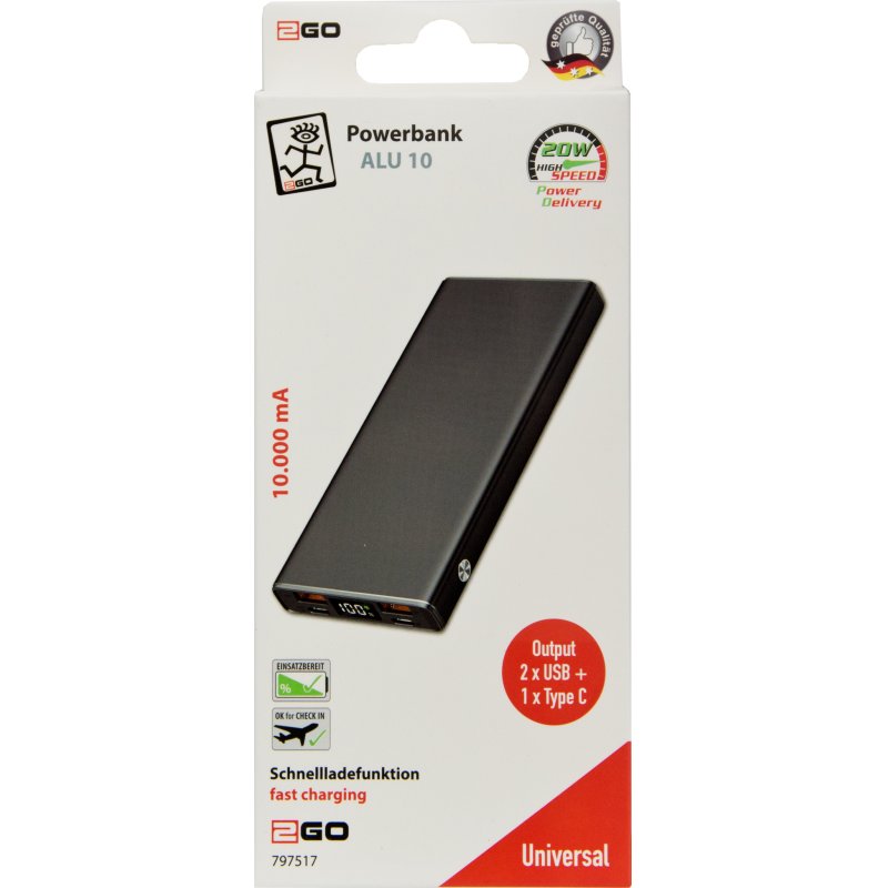 2GO 797517 power bank 10000 mAh Black