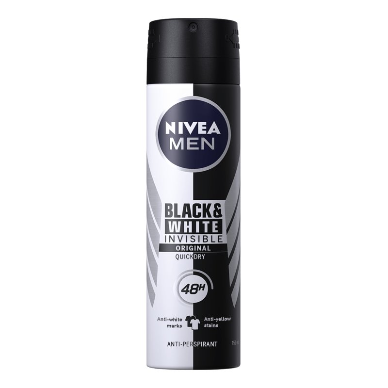 NIVEA MEN Invisible for Black & White Original Deodorant 0% Alcohol Aerosol Spray 150ml