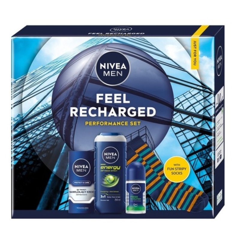 Nivea Men Feel Recharged Performance Set Moisturizing Face Cream 75ml 3in1 Shower Gel 250ml Antiperspirant Rollon 50ml
