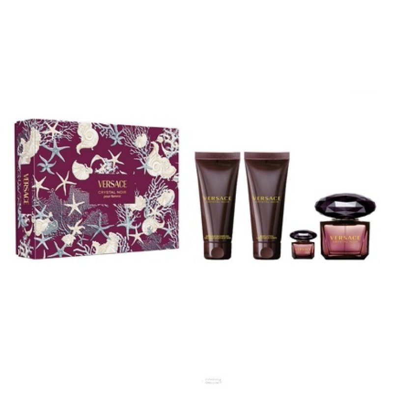 Versace Crystal Noir Gift Set Edp Spray 90ml Edp 5ml Body Lotion 100ml Shower Gel 100ml
