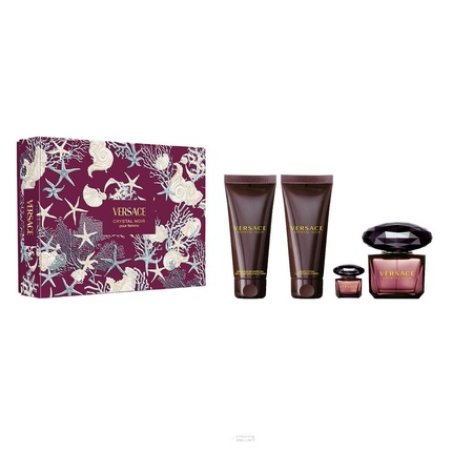 Versace Crystal Noir Gift Set Edp Spray 90ml Edp 5ml Body Lotion 100ml Shower Gel 100ml
