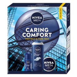 Nivea Men Caring Comfort Protect & Care Trio Body Wash 250ml Antiperspirant Rollon 50ml Universal Cream 100ml