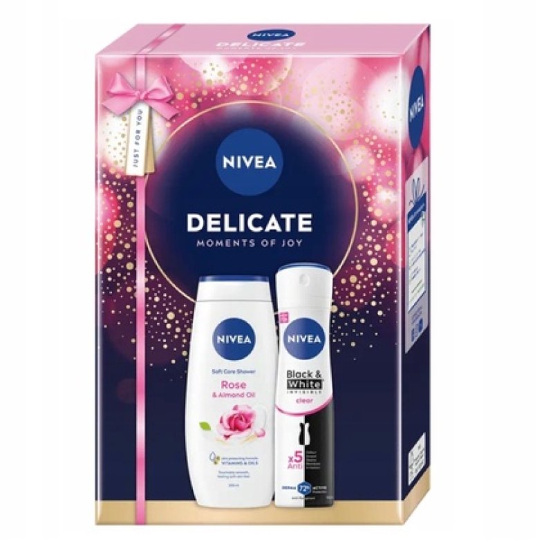 Nivea Delicate Moments Of Joy Rose & Almond Oil Shower Gel 250ml Black & White Antiperspirant 150ml