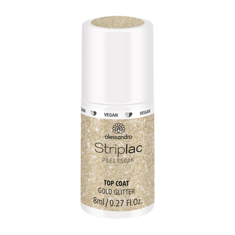 Alessandro Striplac Top Coat Gold Glitter UV Top Coat for Brilliant Shine