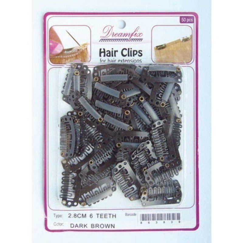 Dreamfix Hair Clips - 50 Pieces, 6 Teeth, 2.8 Cm, Dark Brown