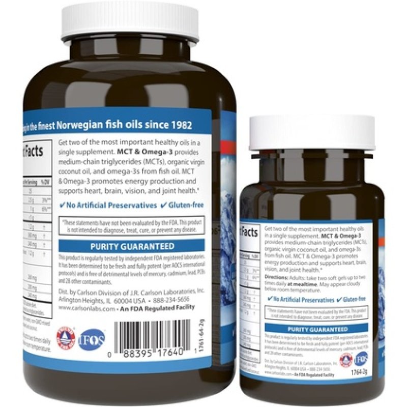 Carlson Labs MCT & Omega-3 Softgels 120 30 Count