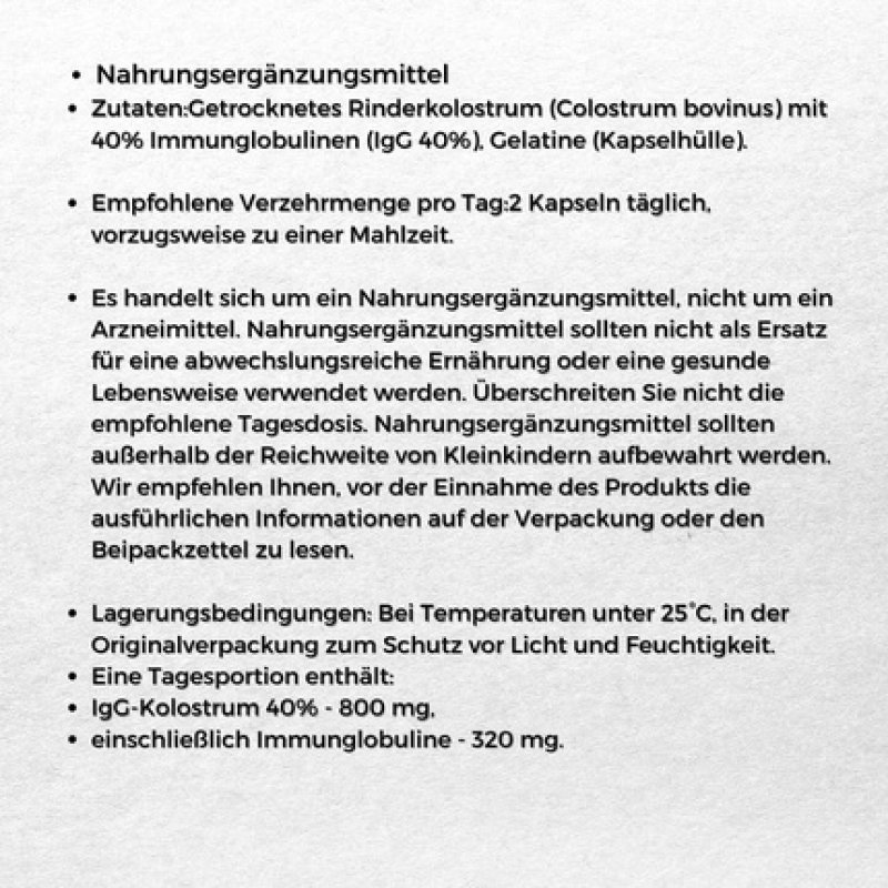 Bovine Colostrum Dietary Supplement 400mg 100 Capsules
