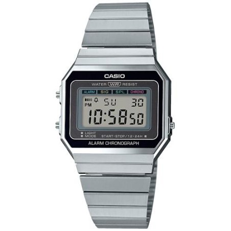 Casio Collection Ladies Digital Watch A700we With Stainless Steel Bracelet Silver