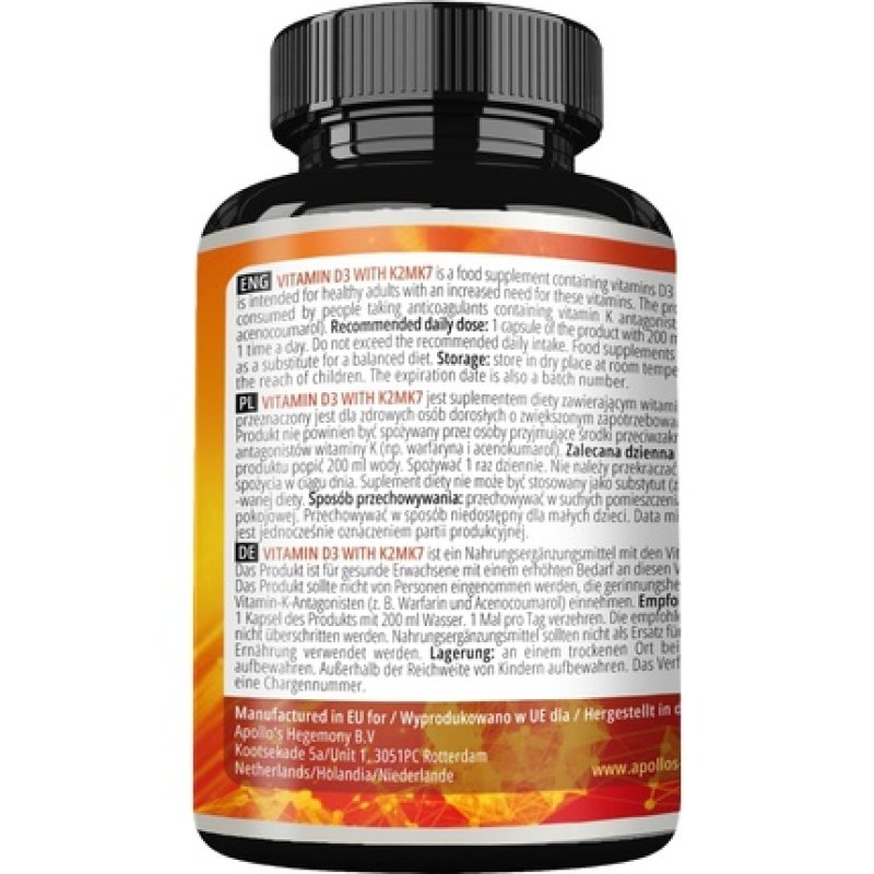 Apollo's Hegemony Vitamin D3 4000 IU with K2 MK7 120 Capsules - Potent Bone Support
