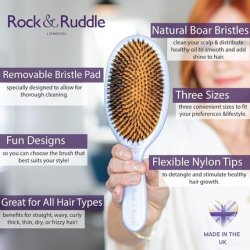 Rock & Ruddle Natural Mixed Boar Bristle Hair Brush for Women and Kids - Large