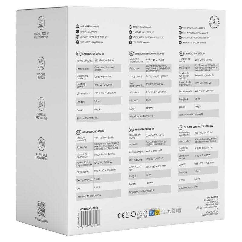 Savio AD-02 W ventilateur Blanc