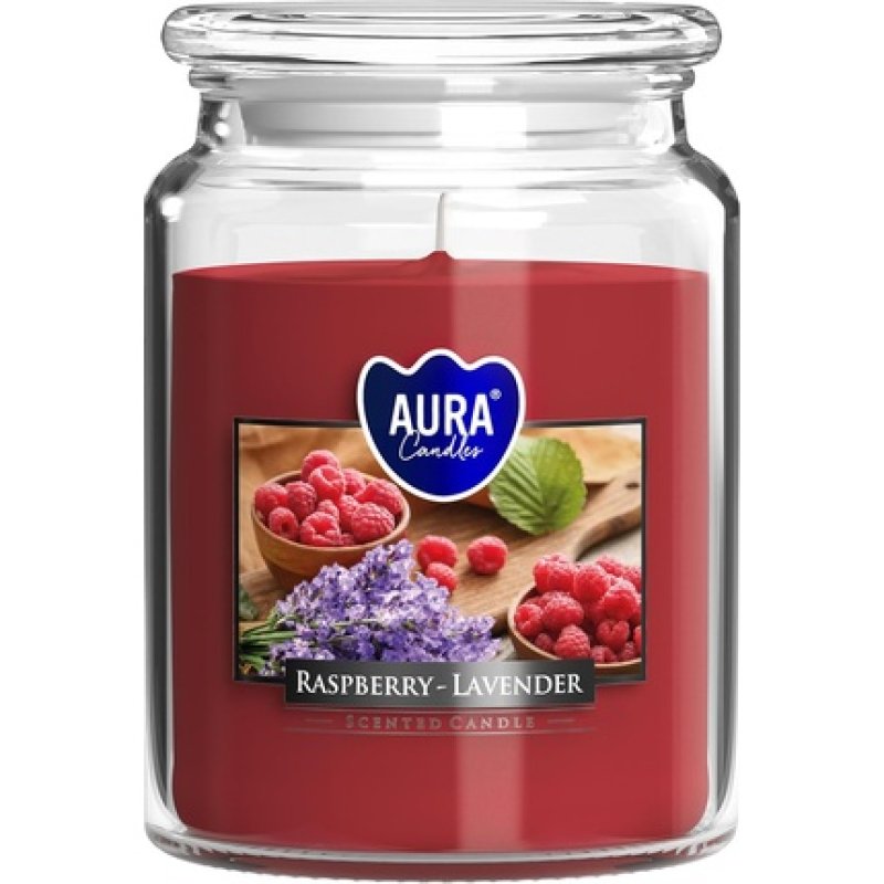 Scented Candle Raspberry White Lavender with Lid in Glass