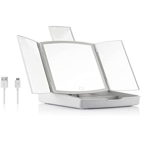 InnovaGoods Panomir 3-in-1 Folding LED Mirror with Makeup Organizer