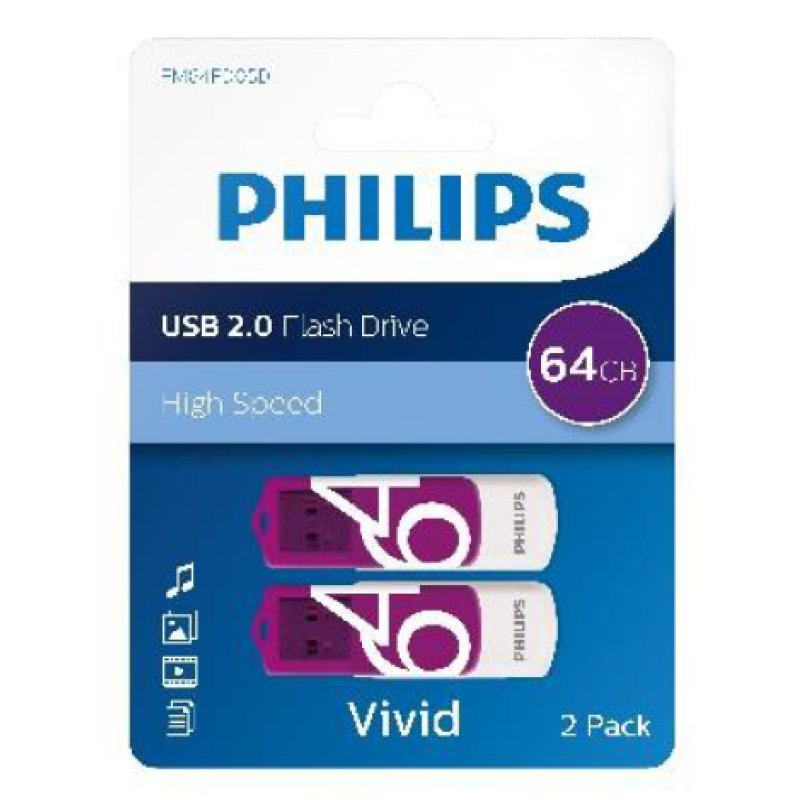 STICK Philips USB 2.0 2-Pack 64GB Vivid Edition Magic Purple