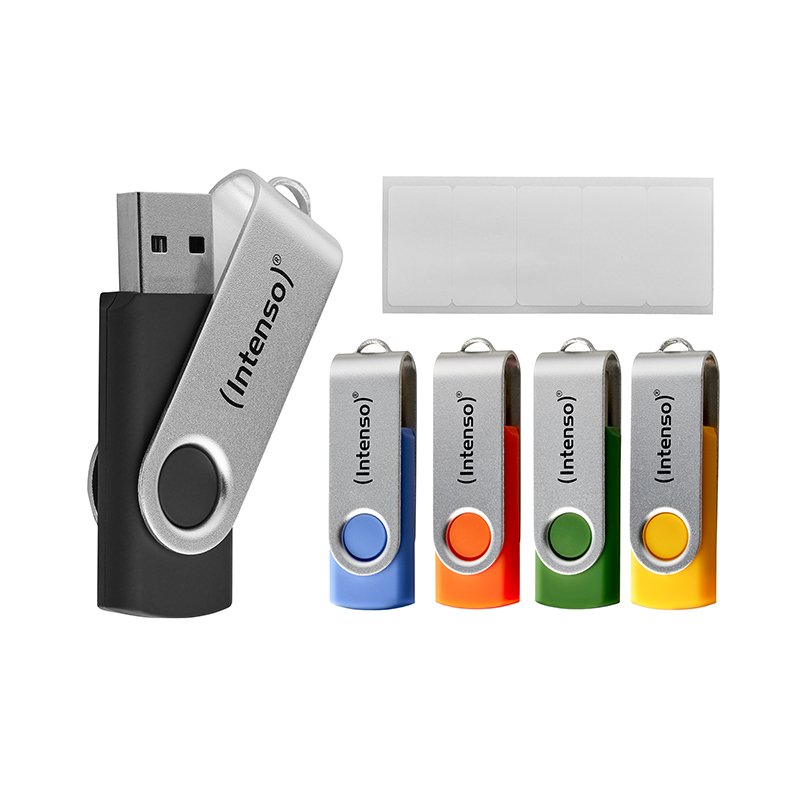 Intenso 5 x USB flash drive Office Line, 64 GB, USB-A, 3.2 Gen 1x1, assorted colors
