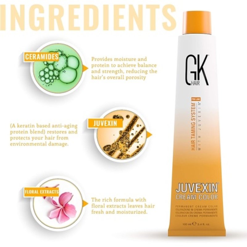 GK HAIR Global Keratin Professional Hair Color Cream Tube 3.4 Fl Oz 100ml Nourishing & Cleansing Colors for Styling