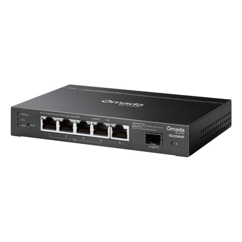 TP-LINK (SG2206MP) Omada Access 6-Port Gigabit Switch with 4-Port PoE , 5x GB RJ45, 1x GB SFP, Centralized Management,