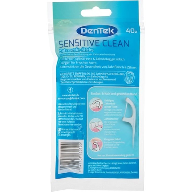 DenTek Sensitive Clean Dental Floss Sticks for Sensitive Gums Tight Teeth Interdental Cleaning Mint Flavour Fluoride