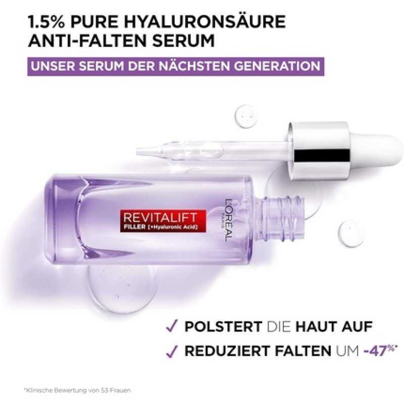 L'Oréal Paris Hyaluron Serum Revitalift Filler Anti-Aging Face Care with 1.5% Pure Hyaluronic Acid and Vitamin C 30ml