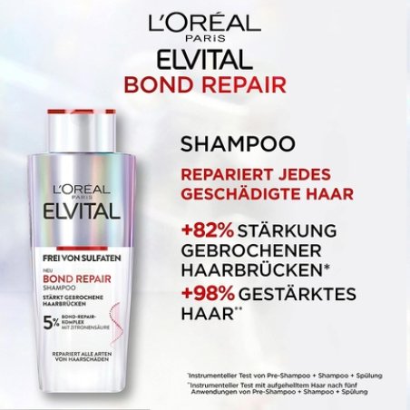 L'Oréal Paris Elvital Repair Shampoo Gentle Cleansing with Bond Repair Complex and Citric Acid 200ml