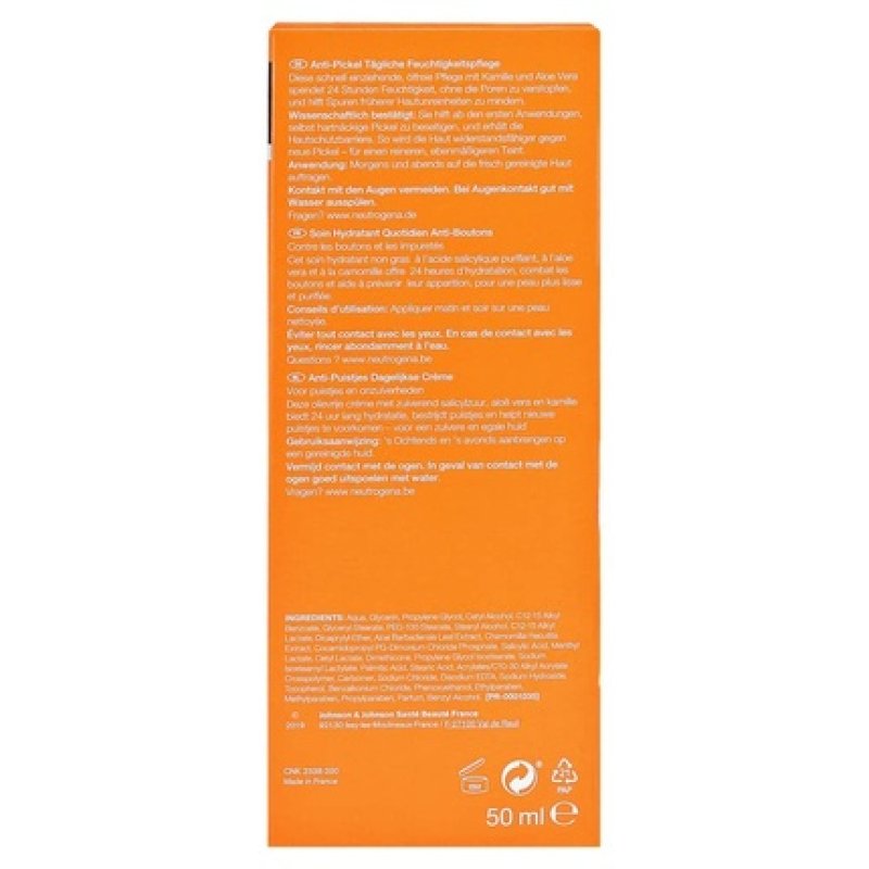 Neutrogena Anti-Pimple Face Cream Daily Moisturizer with Aloe Vera and Salicylic Acid Oil-Free 50ml