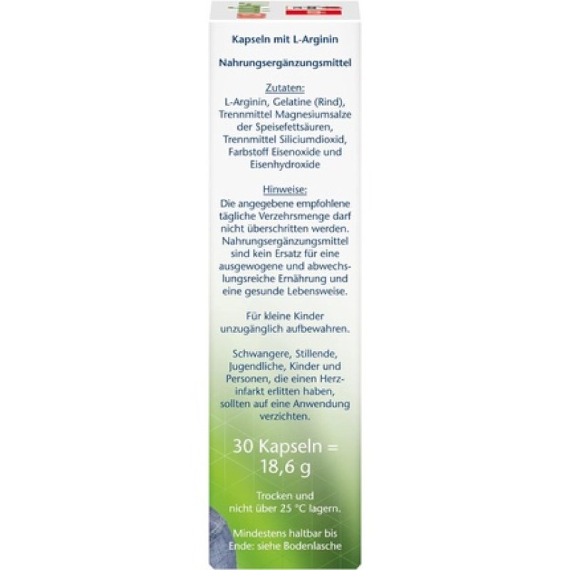 Doppelherz L-Arginin 1500 with High-Quality Amino Acid L-Arginine 30 Gluten and Lactose-Free Capsules