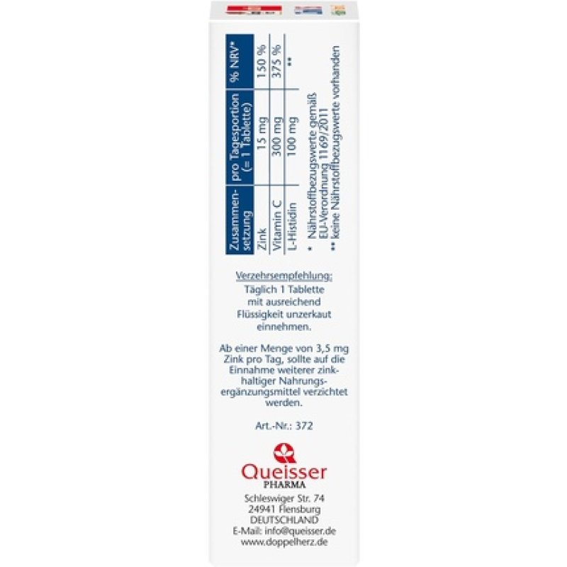 Doppelherz Zinc 15 Histidine Vitamin C - 15mg Zinc for Normal Immune Function and Skin Health