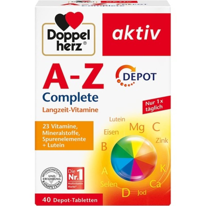 Doppelherz A-Z Complete DEPOT with 23 Vitamins, Minerals, Trace Elements and Lutein 40 Retard Tablets