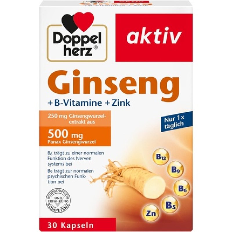 Doppelherz Ginseng B Vitamins Zinc Vitamin B6 B12 for Reducing Fatigue Exhaustion 30 Capsules