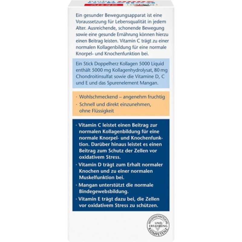 Doppelherz Collagen 5000 Liquid with Collagen Hydrolysate, Chondroitin Sulfate, Vitamins, and Manganese 14 Sticks Peach