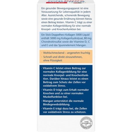 Doppelherz Collagen 5000 Liquid with Collagen Hydrolysate, Chondroitin Sulfate, Vitamins, and Manganese 14 Sticks Peach