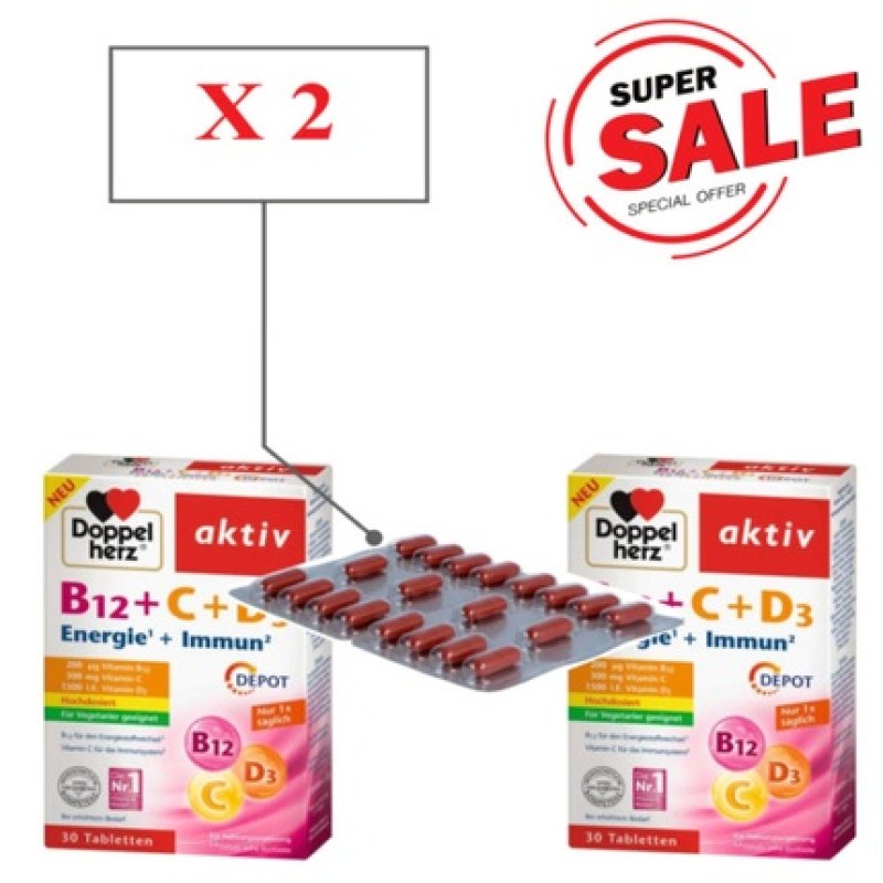 Doppel Herz Aktiv B12 C D3 Depot Maintain Energy Reduce Fatigue 30 Tablets