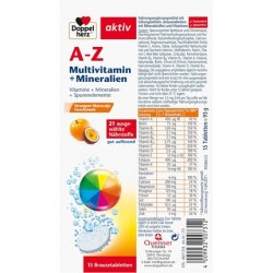 Doppelherz A-Z Multivitamin Minerals - 21 Selected Nutrients for Health and Well-being - 15 Effervescent Tablets