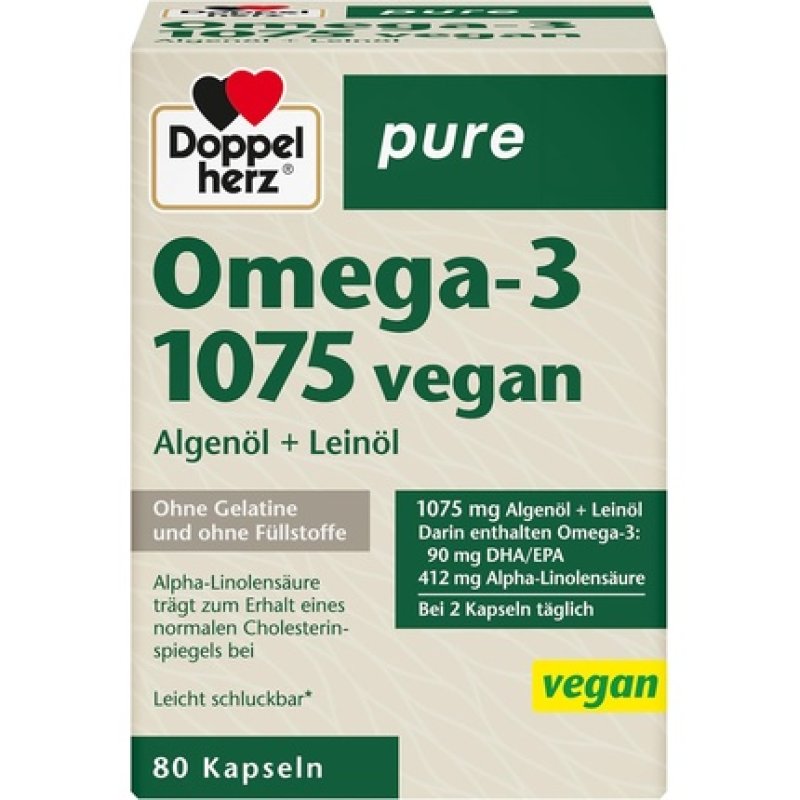 Doppelherz Pure Omega-3 1075 Vegan Algae Oil Flaxseed Oil 80 Capsules